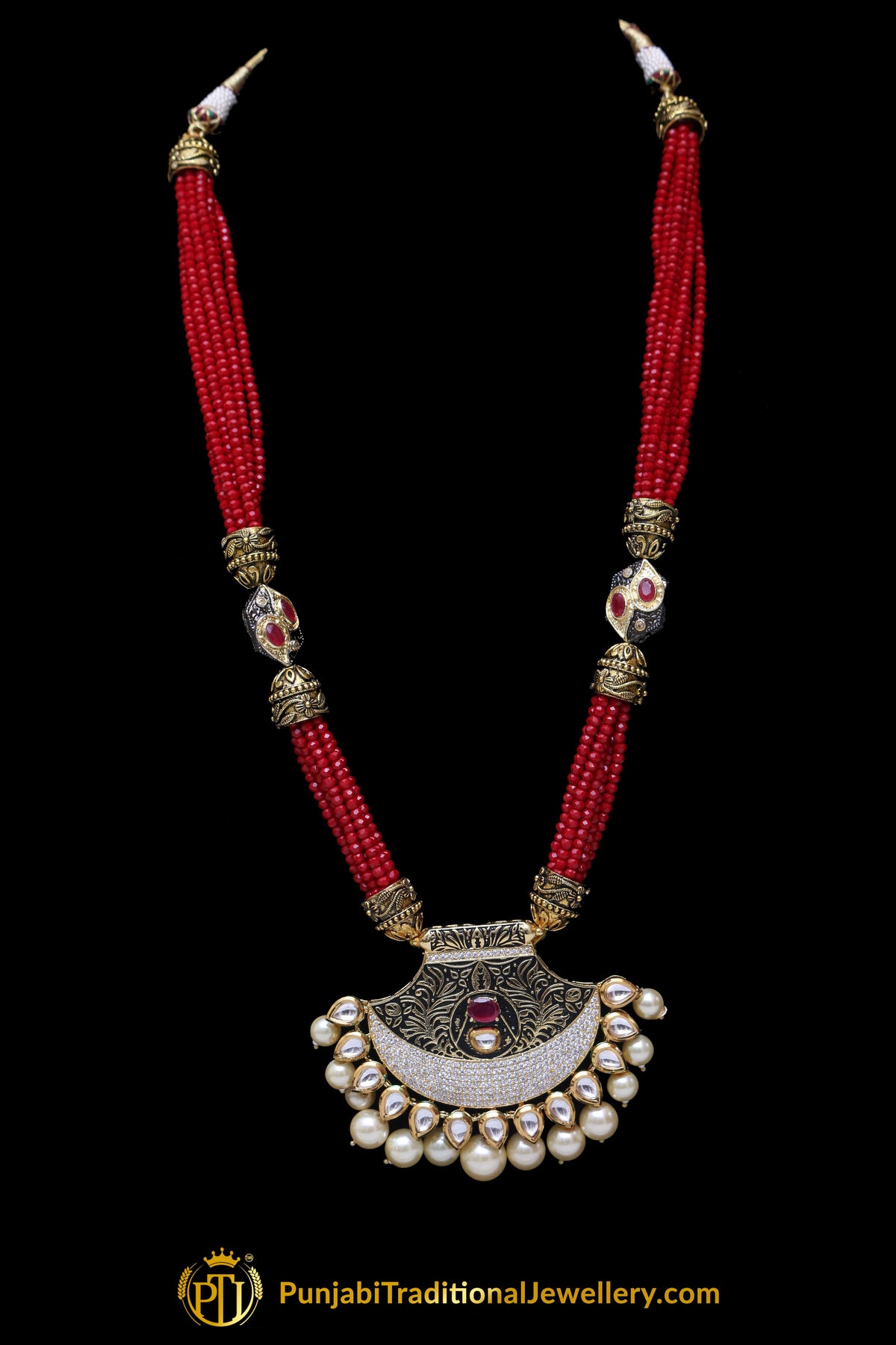 Red Kundan Meena Necklace Set By Punjabi Taditional Jewellery
