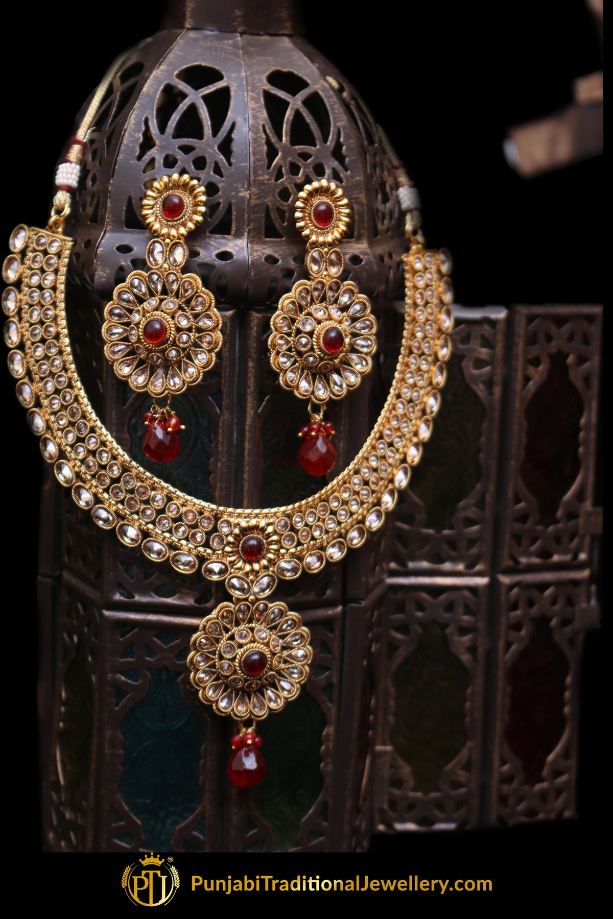 Antique Gold Rubby Necklace Set By Punjabi Traditional Jewellery
