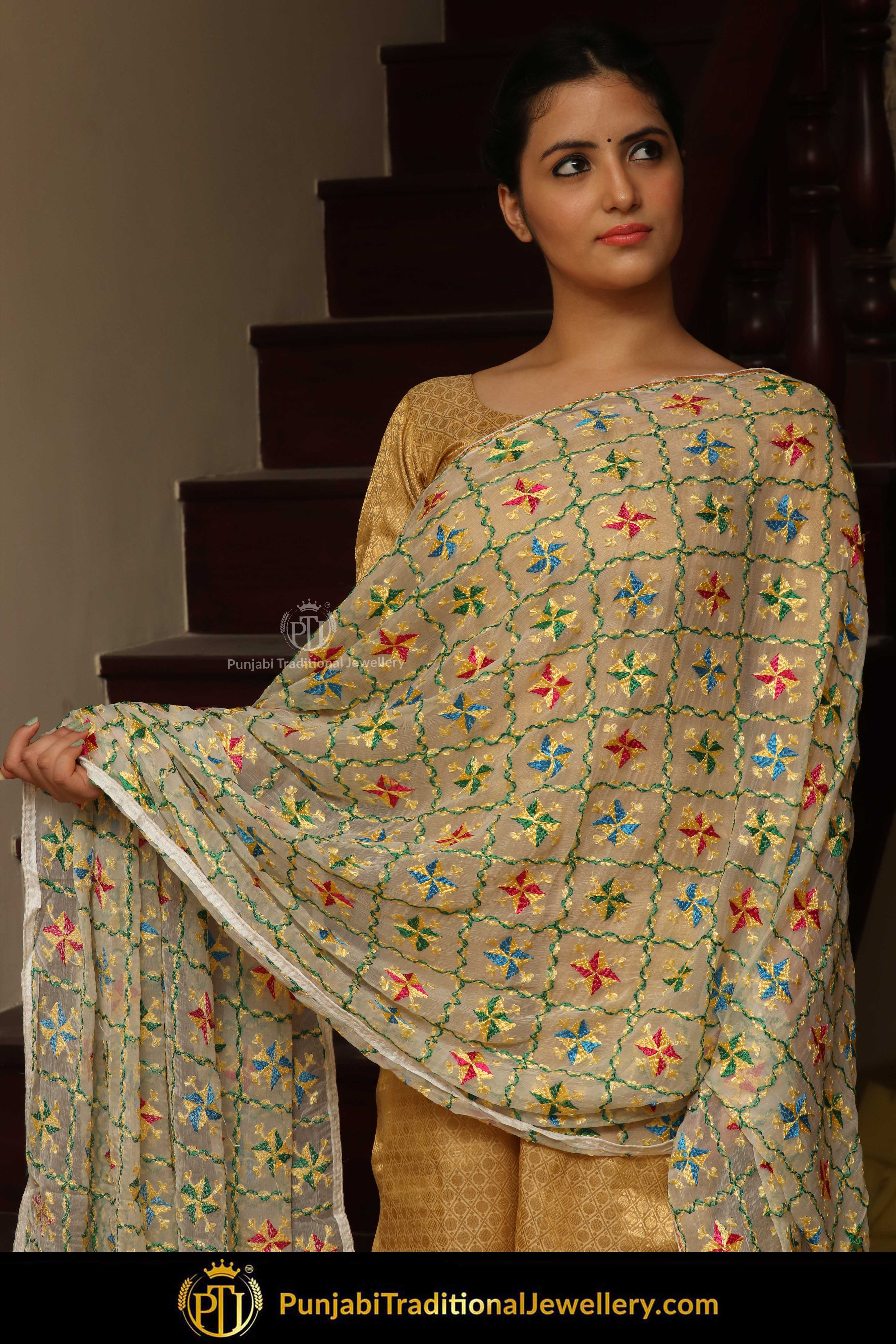 Multi Color Pure Phulkari Dupatta By Punjabi Traditional Jewellery