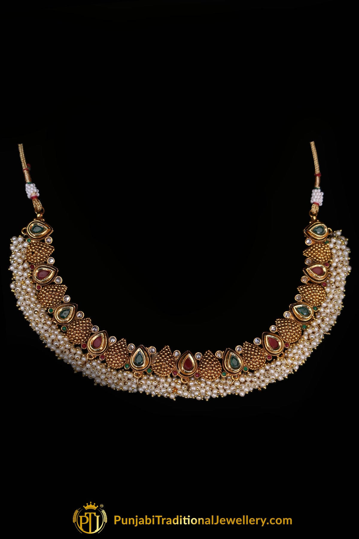 Antique Gold Pearl Necklace Set By Punjabi Traditional Jewellery