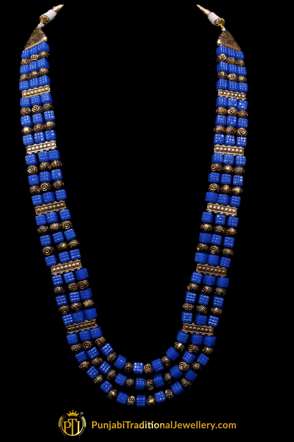 Blue Antique Gold Necklace Set By Punjabi Traditional Jewellery