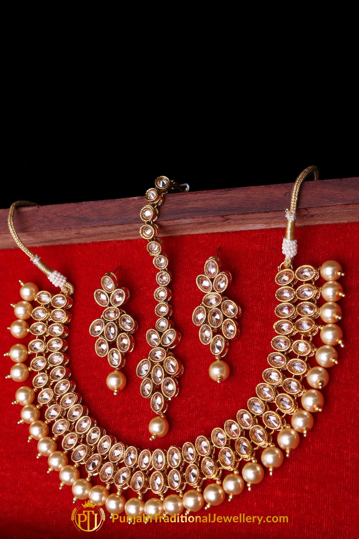 Pearl Champagne Stone Necklace Set By Punjabi Taditional Jewellery