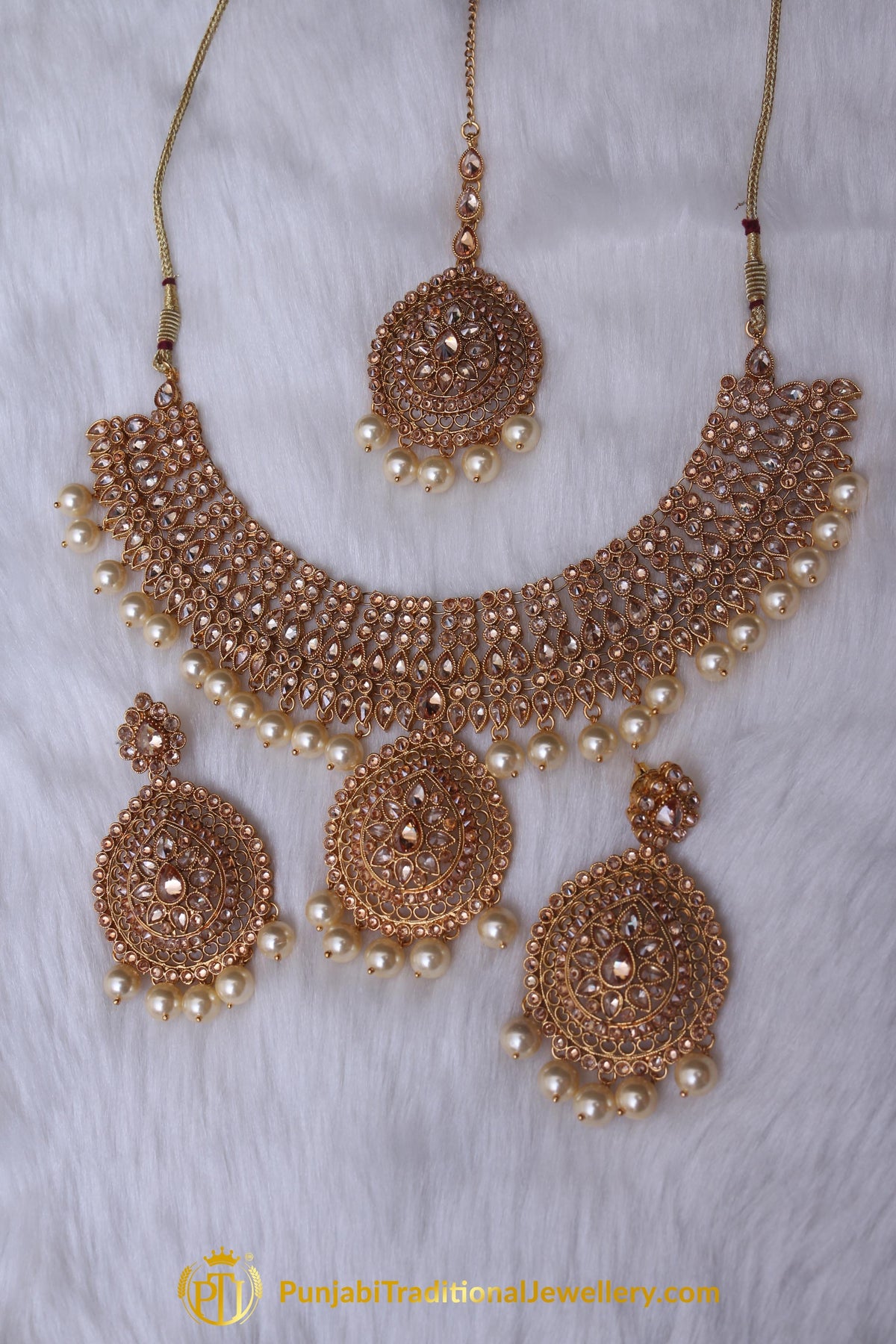 Champagne Stone Necklace Set By Punjabi Traditional Jewellery
