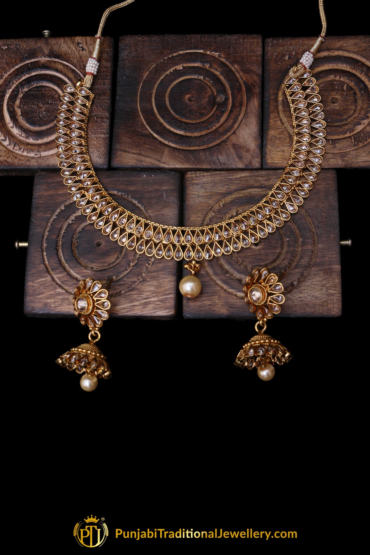 Golden Polki Necklace Set By Punjabi Traditional Jewellery
