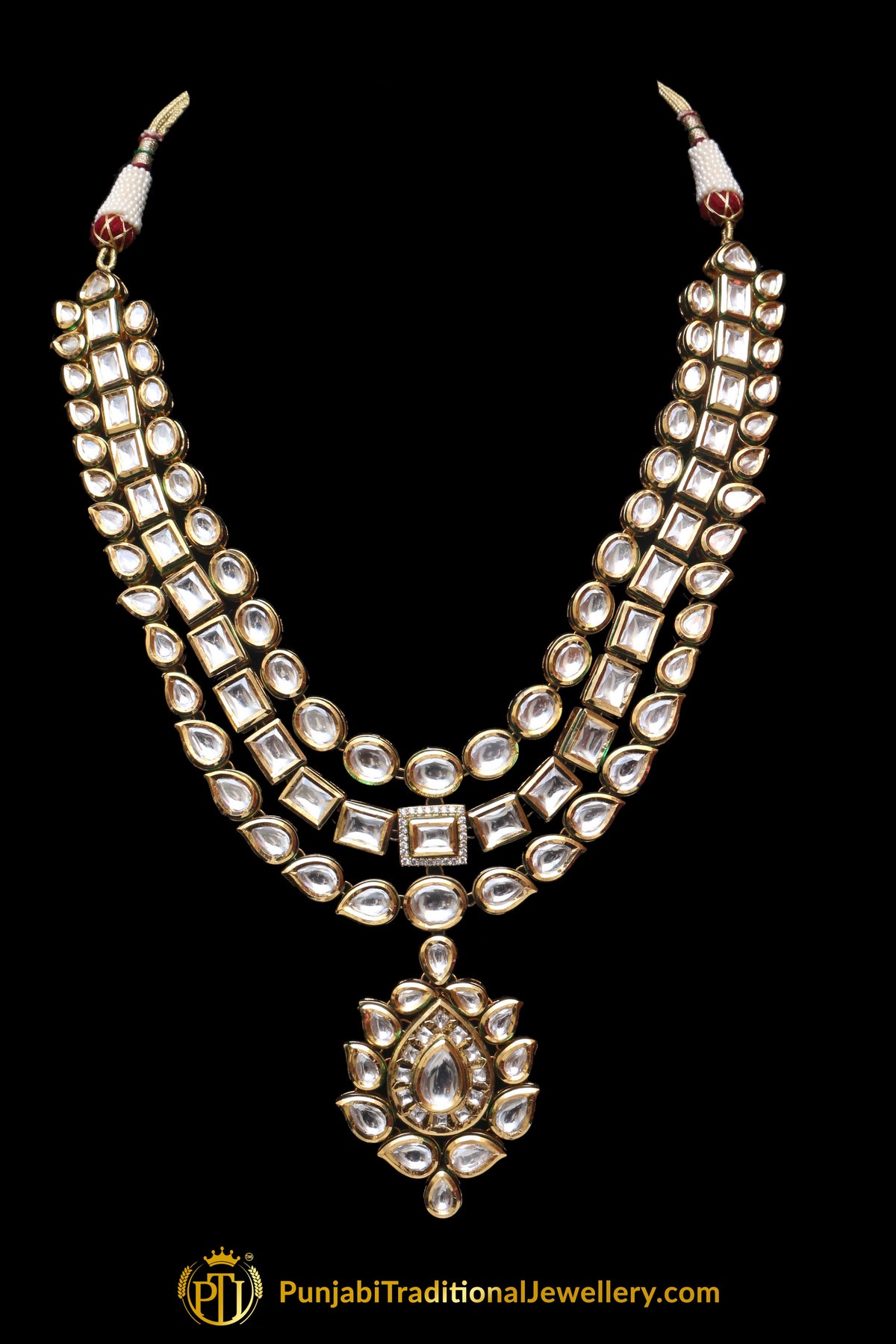 Triple Stringed Kundan With Pendant Necklace Set By Punjabi Traditional Jewellery