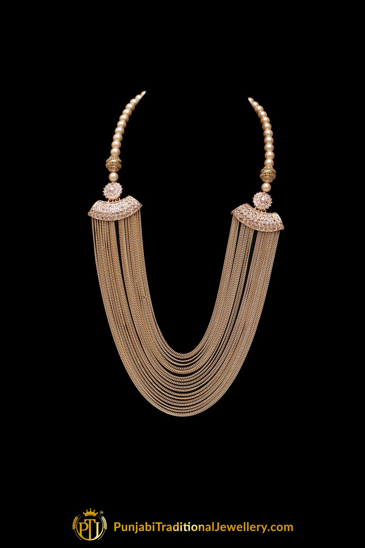 Champagne Stone Antique Gold Necklace Set By Punjabi Traditional Jewellery