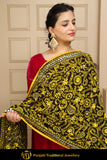 Black & Yellow Color Pure Phulkari Dupatta By Punjabi Traditional Jewellery