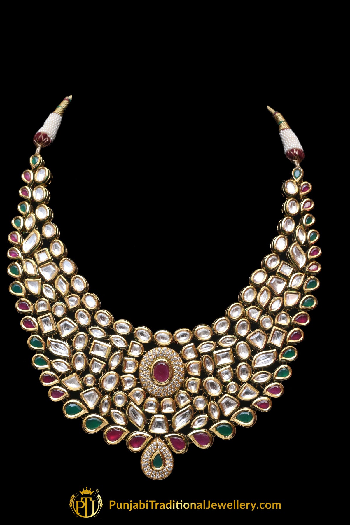Rubby Panna Kundan Necklace Set By Punjabi Traditional Jewellery