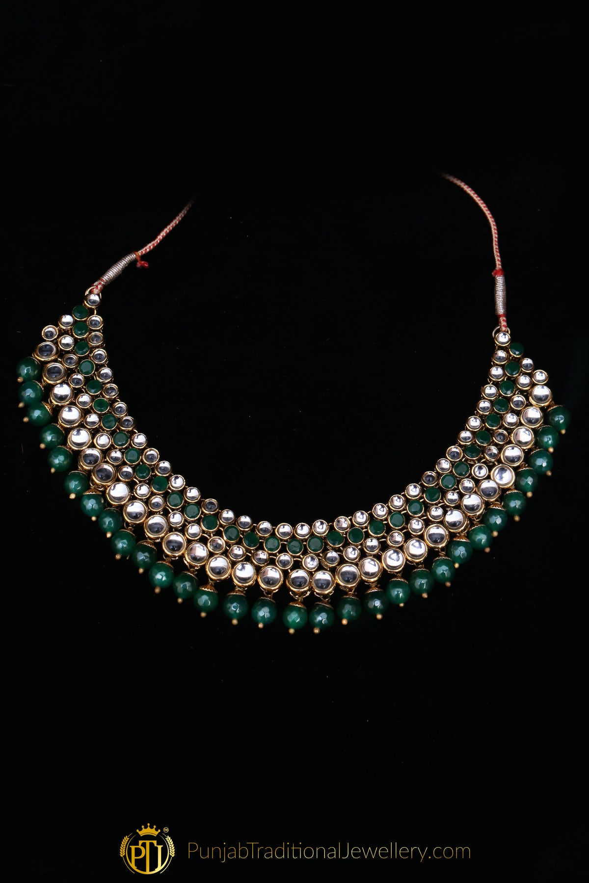 Green Kundan Necklace Set By Punjabi Traditional Jewellery