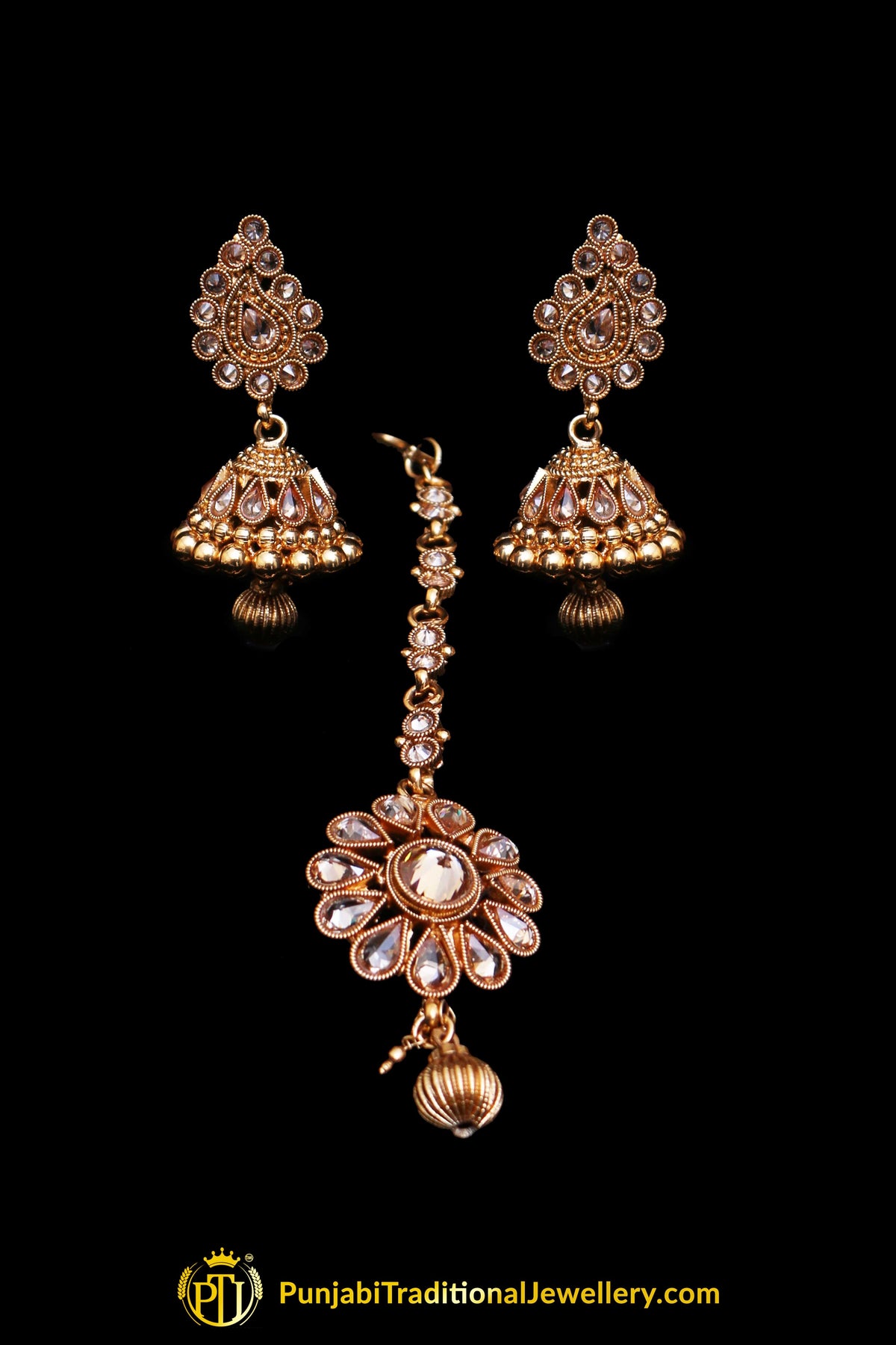 Champagne Stone Pearl Choker Necklace Set By Punjabi Traditional Jewellery