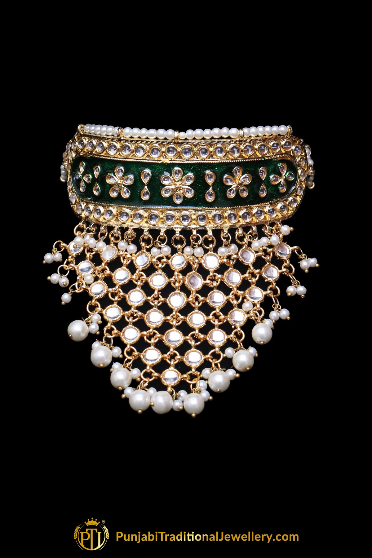 Arman Green Choker Pearl Kundan Meena Necklace Set By Punjabi Traditional Jewellery