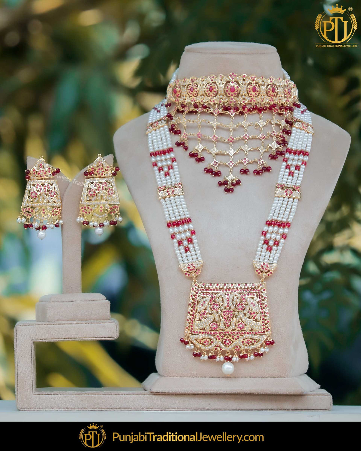 Gold Finished Red Choker & Rani Haar Jadau Necklace Set | Punjabi Traditional Jewellery Exclusive