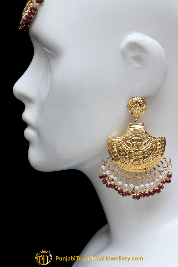 Maroon Earring Tikka Set By Punjabi Traditional Jewellery