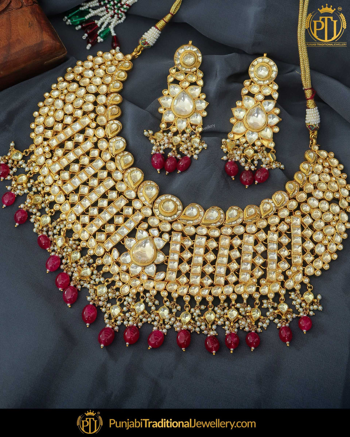 Gold Finished Rubby Kundan Bridal Necklace Set | Punjabi Traditional Jewellery Exclusive