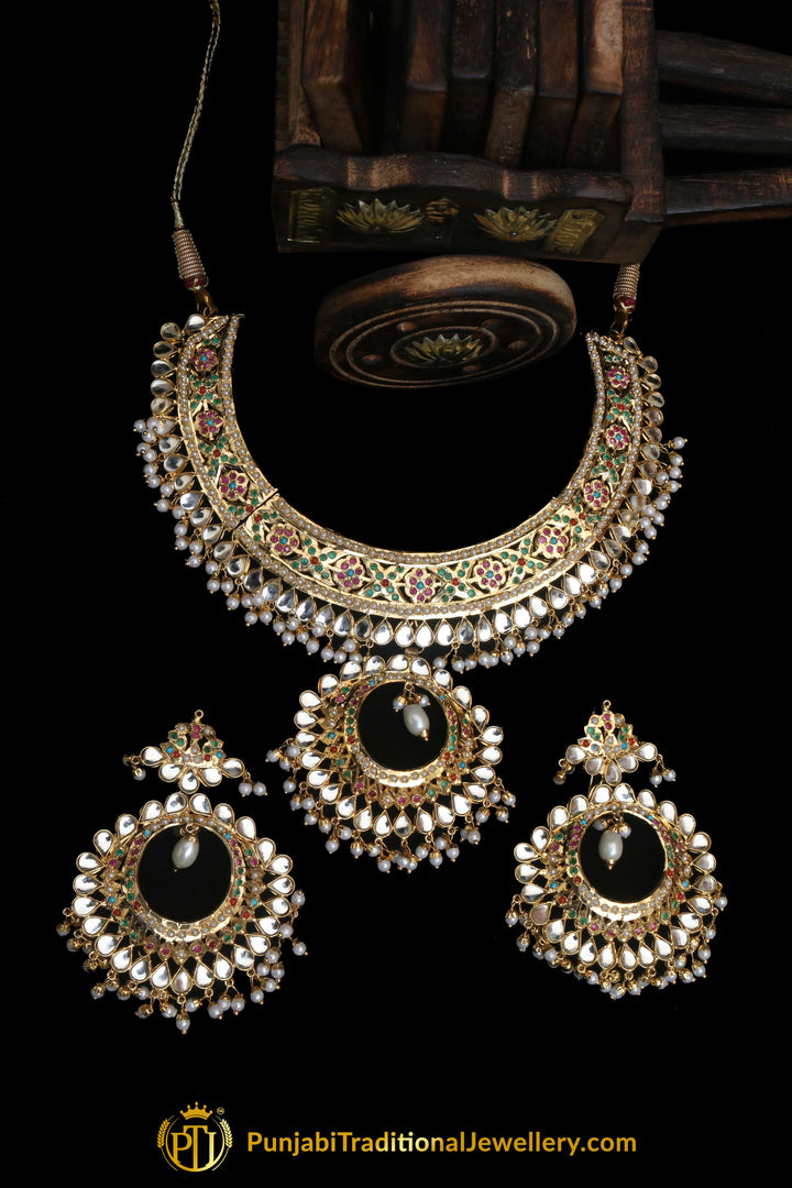 Multi Jadau Pearl Kundan Necklace Set By Punjabi Traditional Jewellery