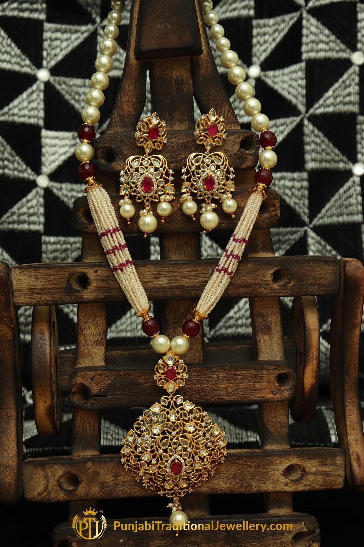 Red Matt Gold  Necklace Set By Punjabi Taditional Jewellery