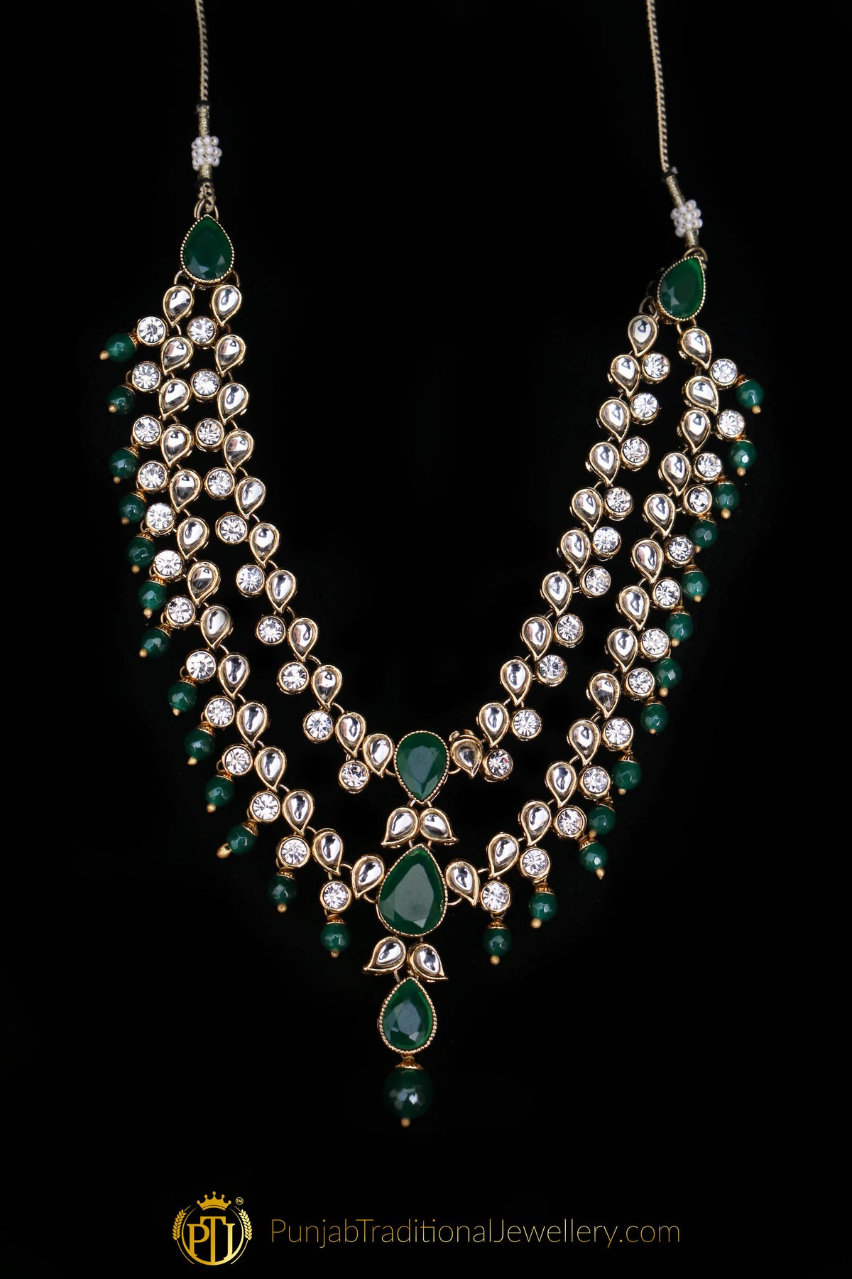 Green Kundan Necklace Set By Punjabi Traditional Jewellery