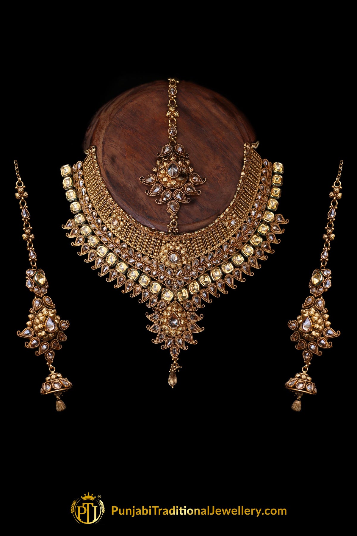Antique Gold Choker Polki/Kundan Necklace Set By Punjabi Traditional Jewellery