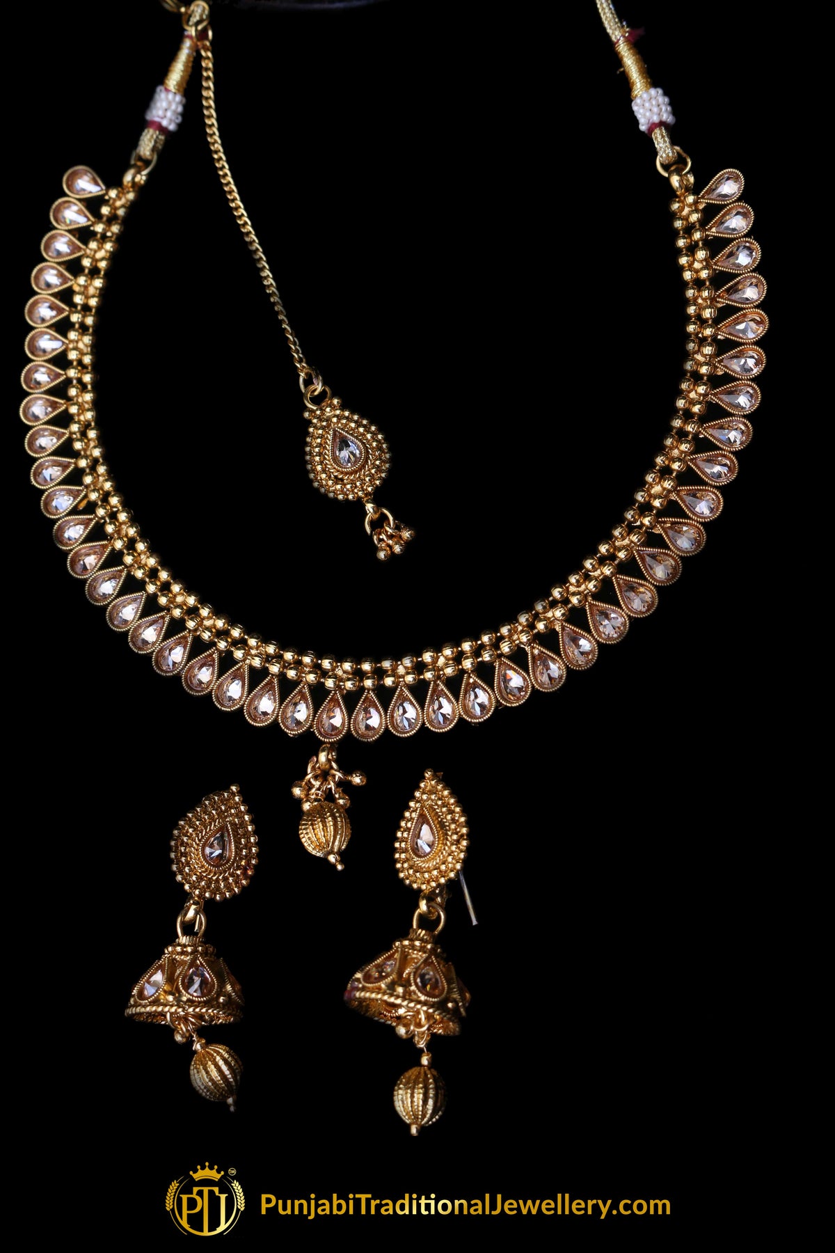 Golden Polki Necklace Set By Punjabi Traditional Jewellery