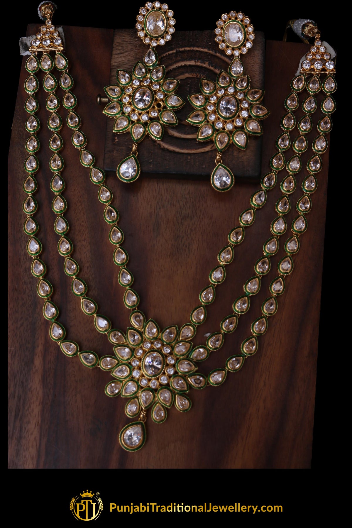 Green Red Pearl Kundan Necklace Set By Punjabi Traditional Jewellery