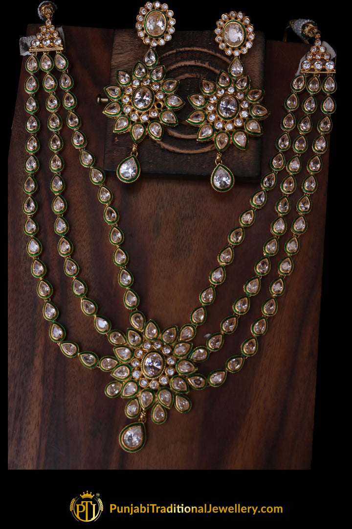 Green Red Pearl Kundan Necklace Set By Punjabi Traditional Jewellery