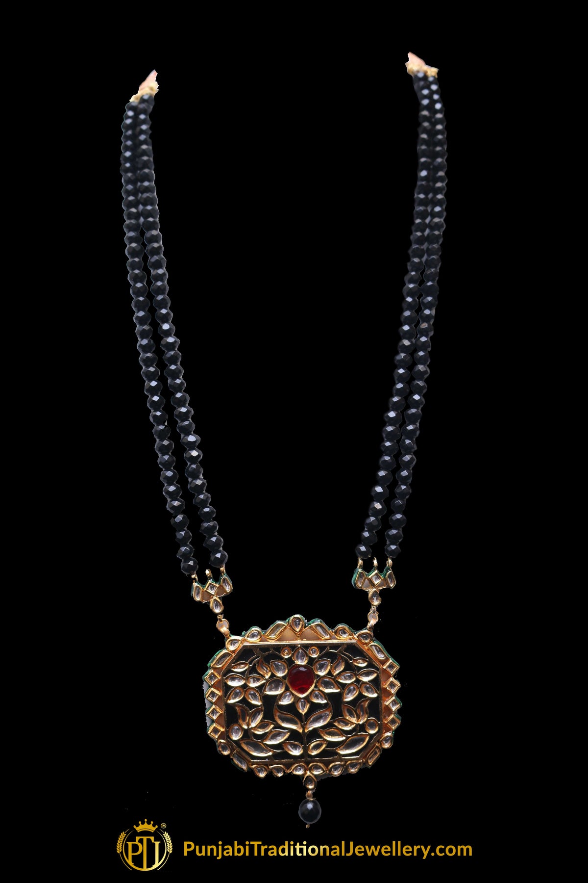 Red Black Kundan Meena Necklace Set By Punjabi Traditional Jewellery
