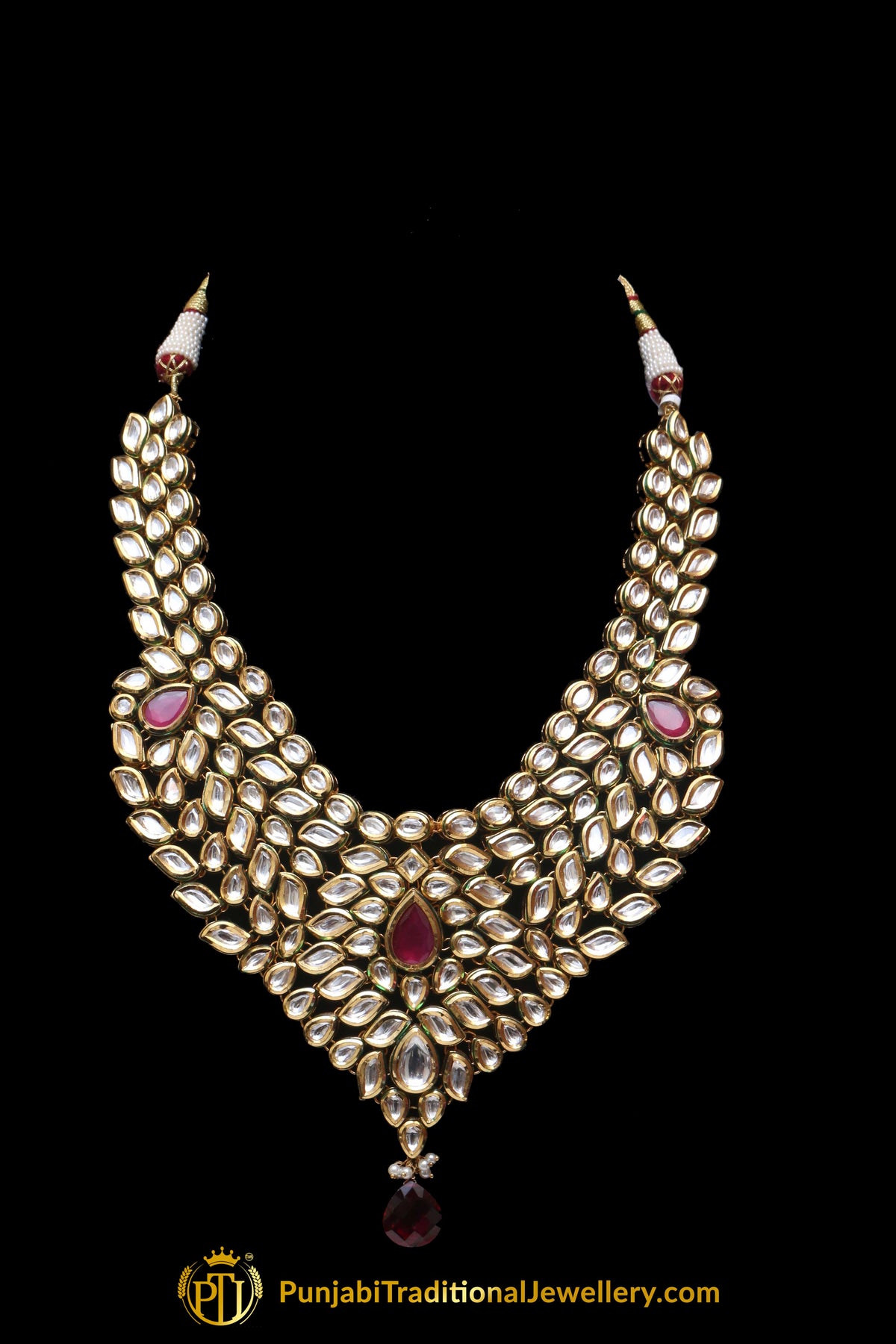 Kundan Necklace Set With Sahare Earrings Red Color By Punjabi Traditional Jewellery