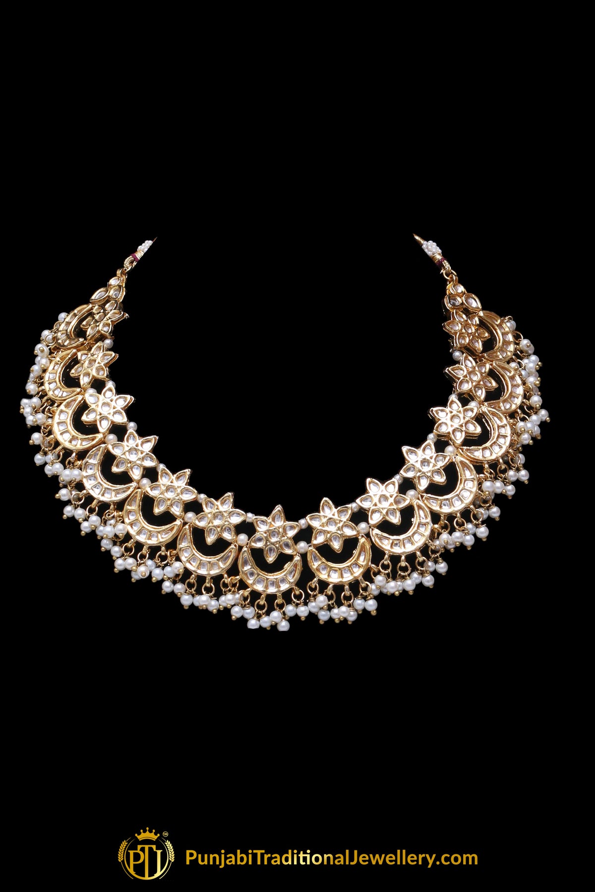 Golden Pearl Kundan Necklace Set Punjabi Traditional Jewellery