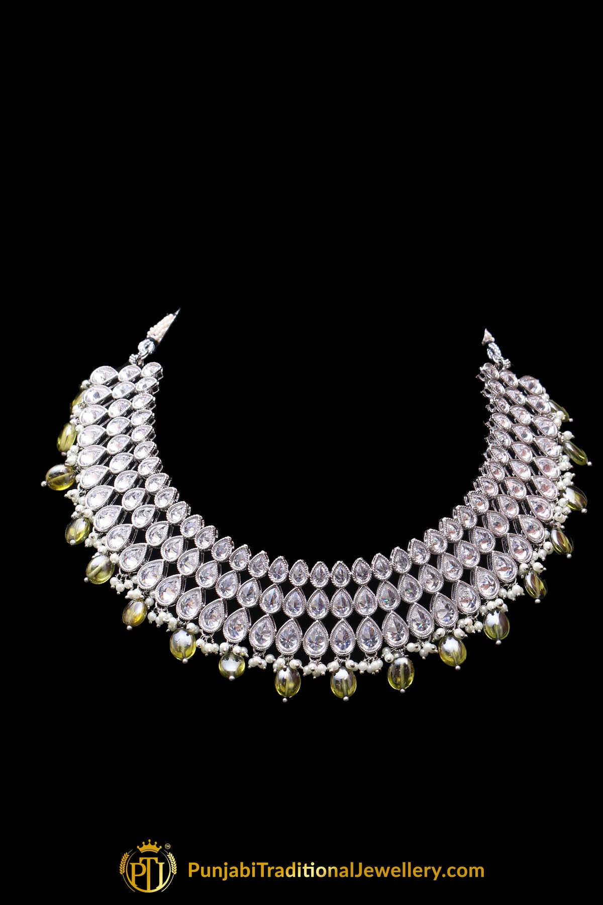 Green Polki Necklace Set By Punjabi Traditional Jewellery