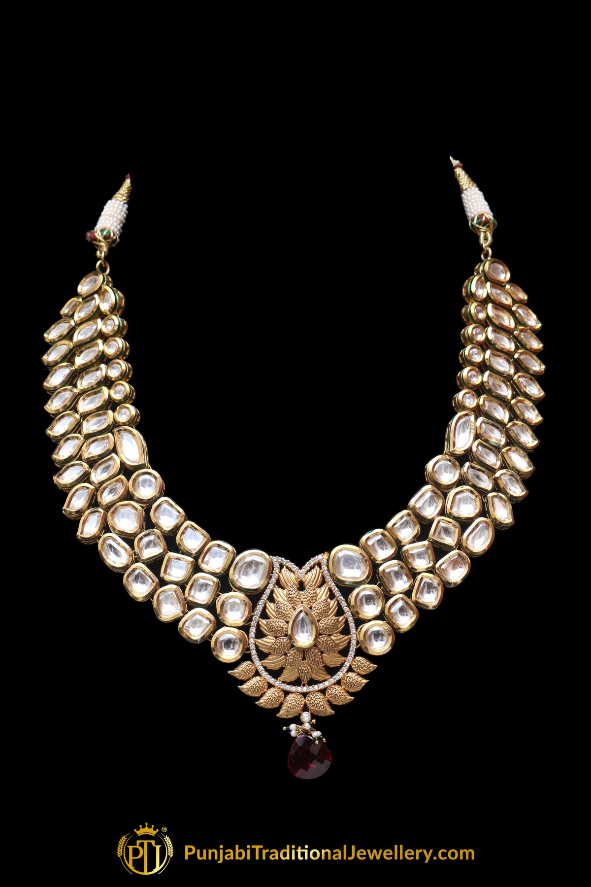 Gold Plated With Kundan Necklace Set By Punjabi Traditional Jewellery