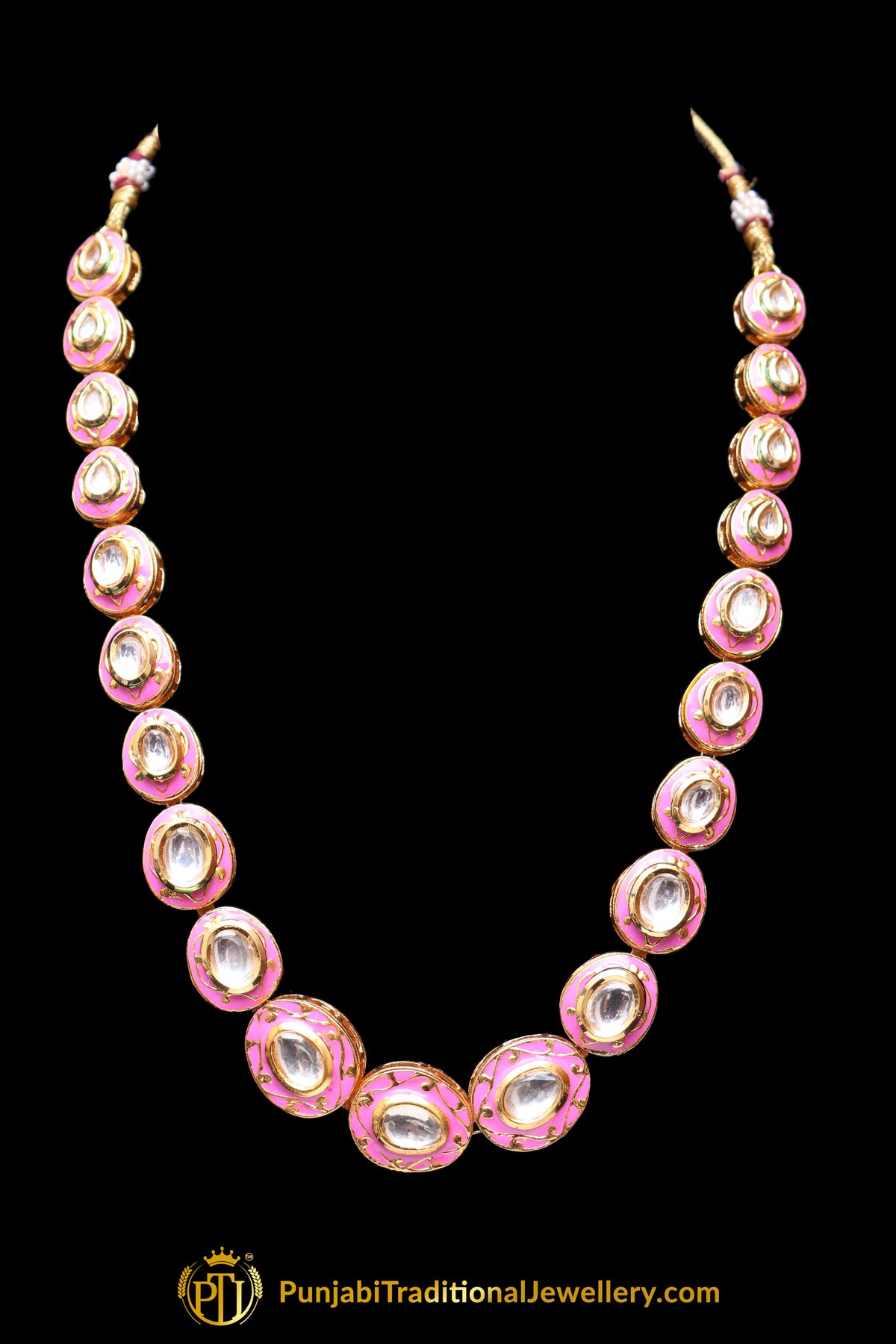 Pink Kundan Meena Necklace Set By Punjabi Taditional Jewellery