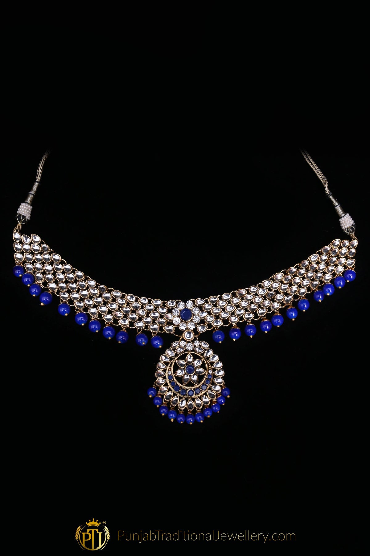 Blue Kundan Necklace Set By Punjabi Traditional Jewellery