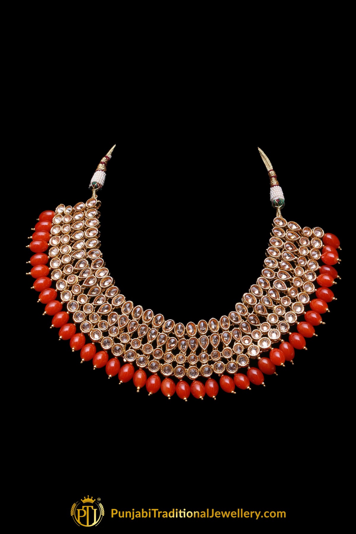 Orange Champagne Stone Necklace Set By Punjabi Taditional Jewellery
