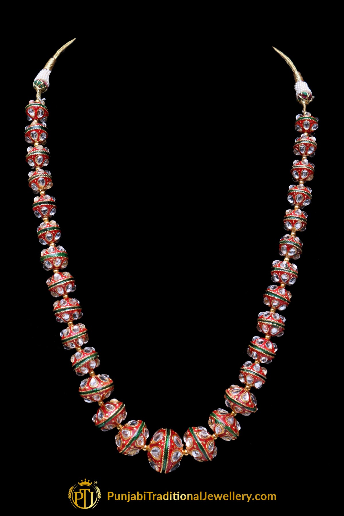 Red Kundan Pearl Necklace Set By Punjabi Taditional Jewellery