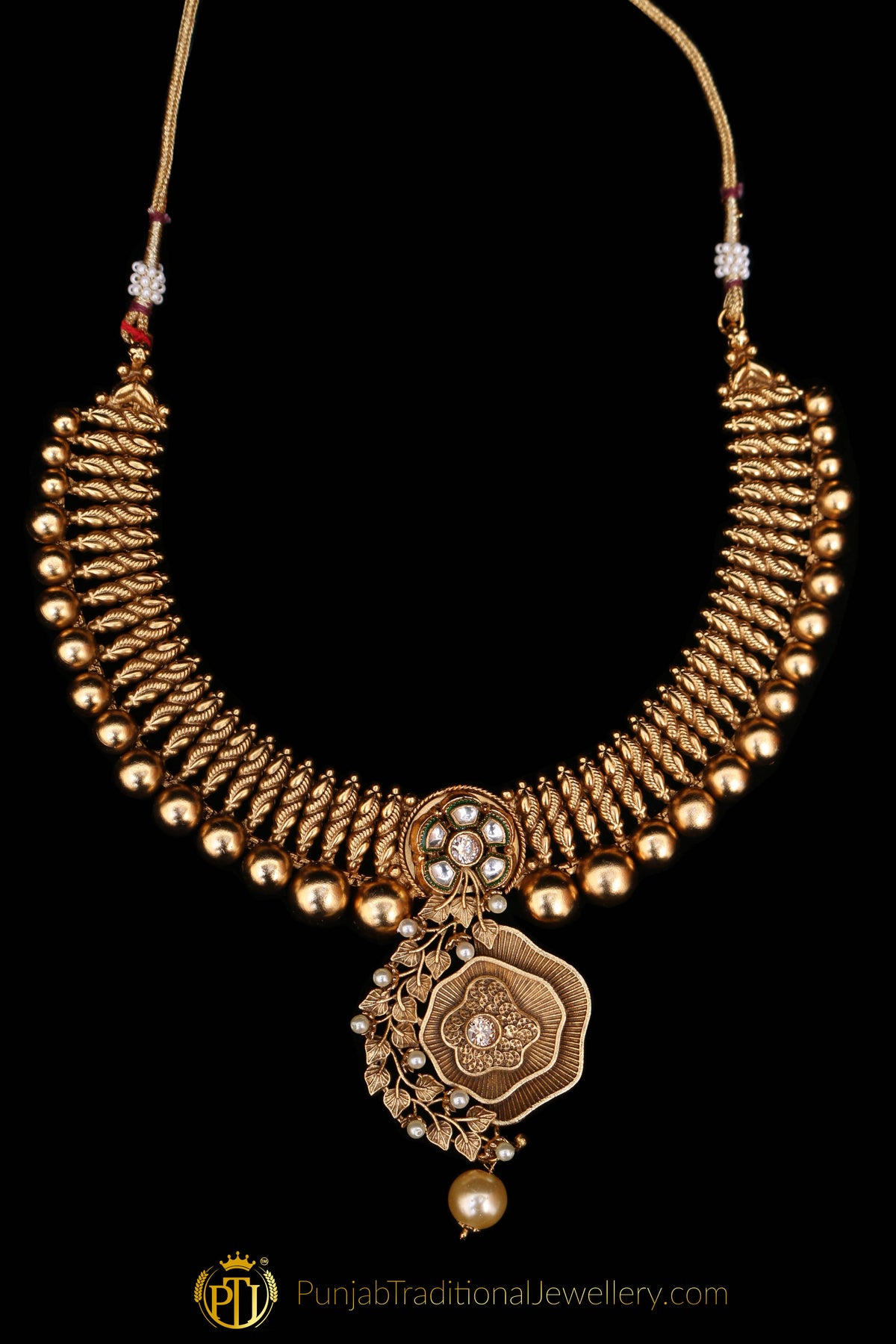 Polki Antique Gold Necklace Set By Punjabi Traditional Jewellery