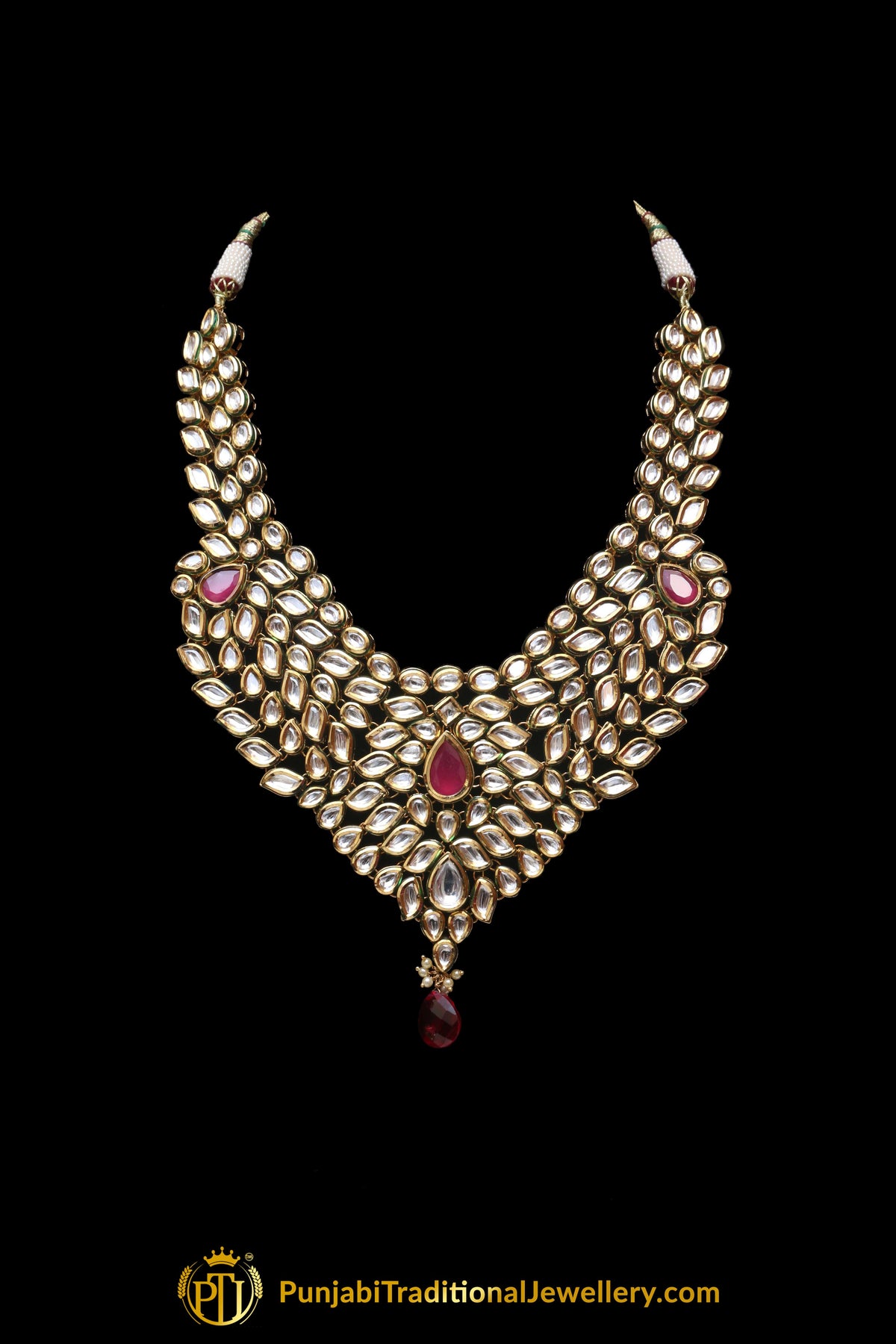 Red Kundan Necklace Set With Sahare Earrings By Punjabi Traditional Jewellery