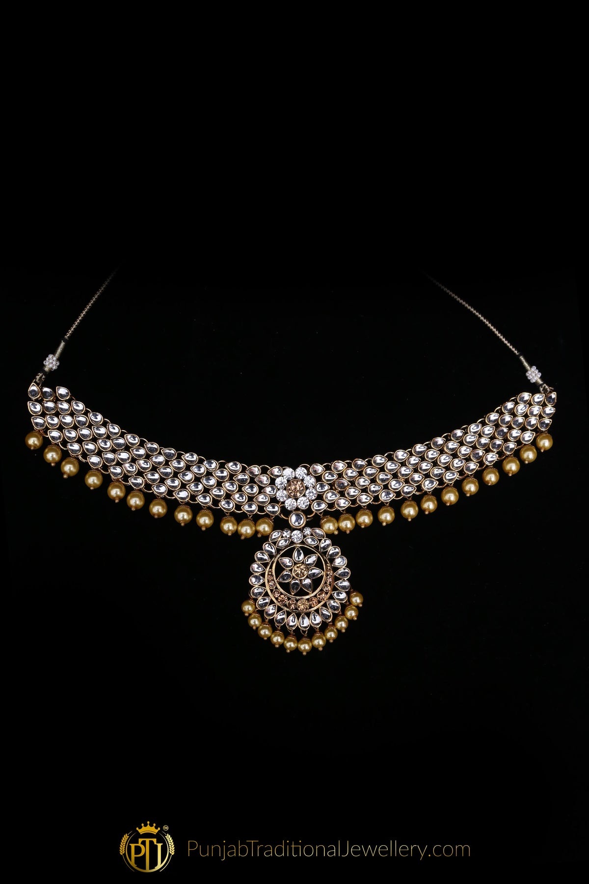 White Pearl Kundan Necklace Set By Punjabi Traditional Jewellery