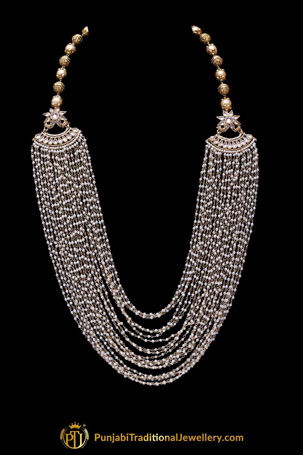 Golden Pearl Polki  Necklace Set By Punjabi Taditional Jewellery