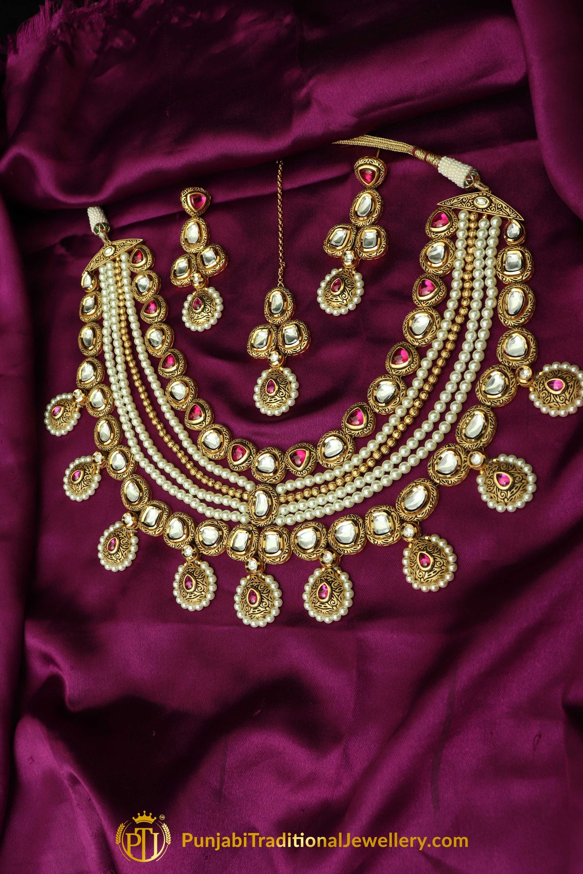 Rani Kundan Antique Matt Gold Necklace Set By Punjabi Taditional Jewellery