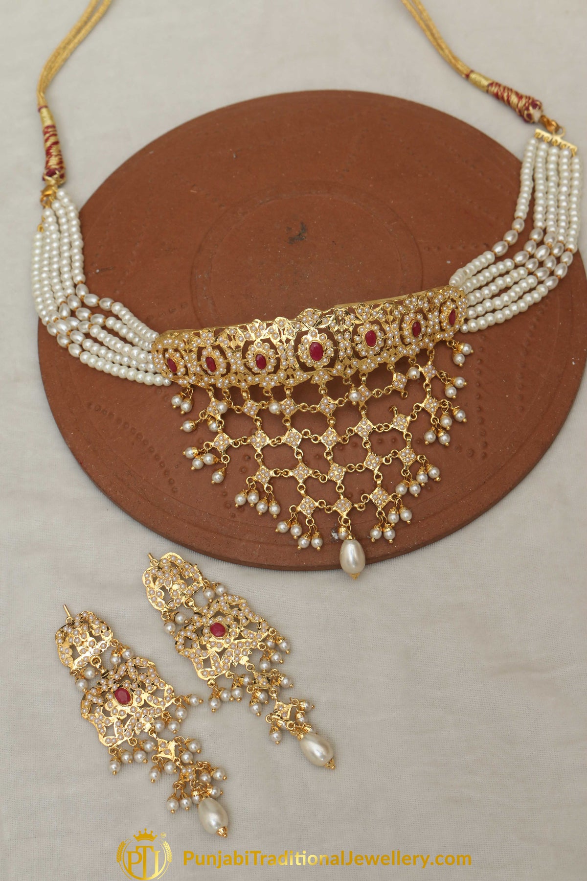 Adariti Rubby Jadau Pearl Choker Set By Punjabi Traditional Jewellery