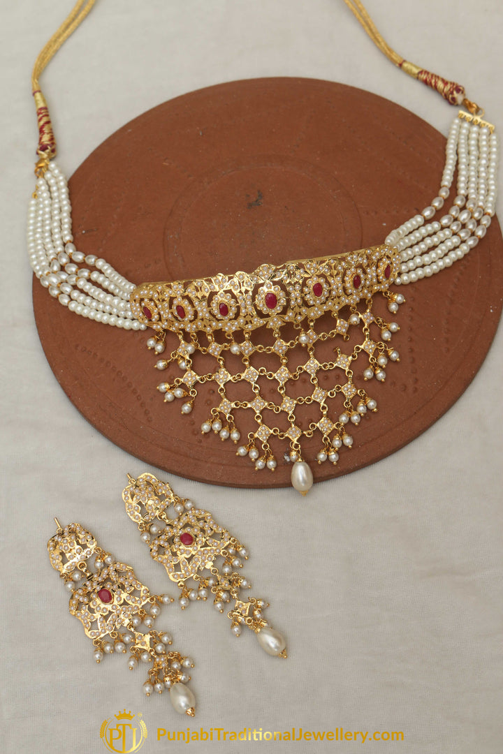 Adariti Rubby Jadau Pearl Choker Set By Punjabi Traditional Jewellery