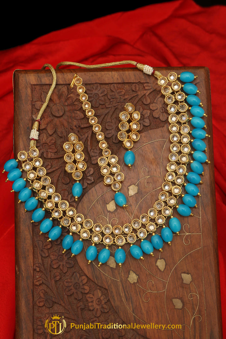 Firozi Polki Necklace Set By Punjabi Taditional Jewellery