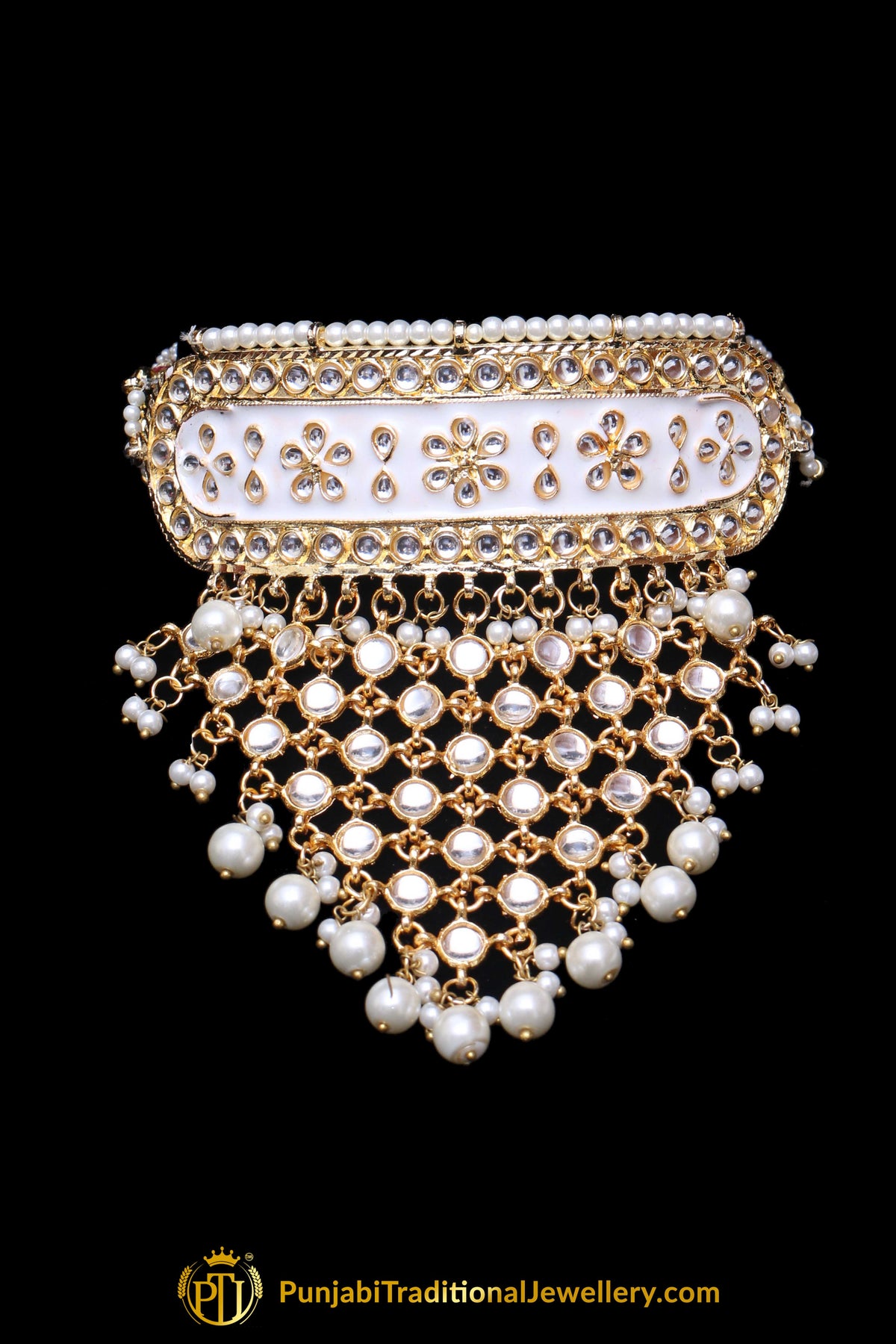 White Choker Pearl Kundan Meena Necklace Set By Punjabi Traditional Jewellery