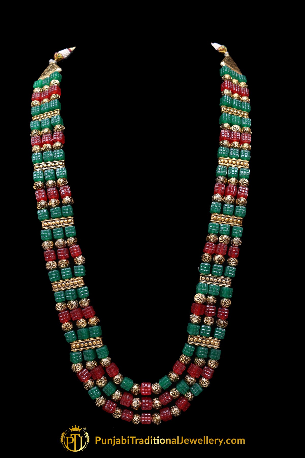 Maroon Green Antique Gold Necklace Set By Punjabi Traditional Jewellery