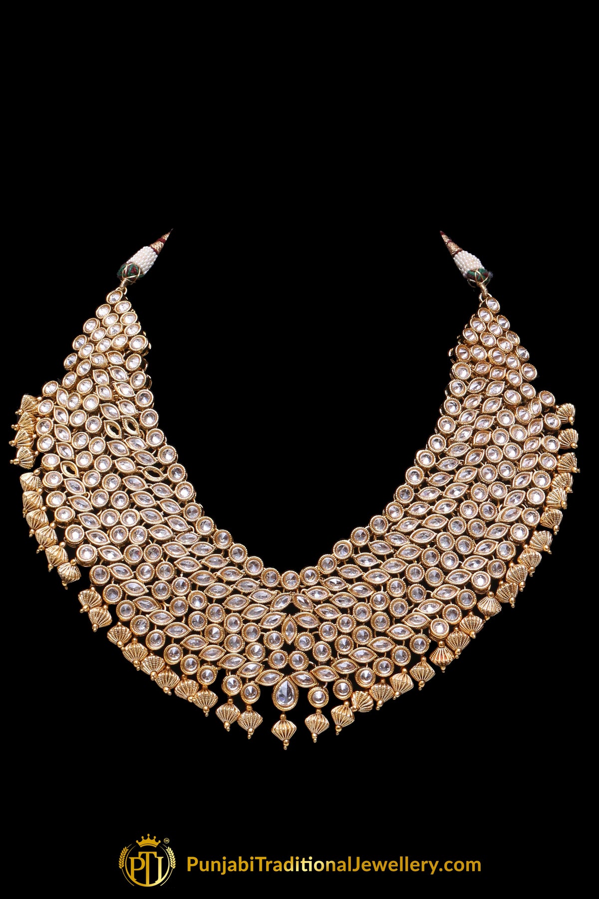 Pearl Polki Antique Gold Necklace Set By Punjabi Taditional Jewellery