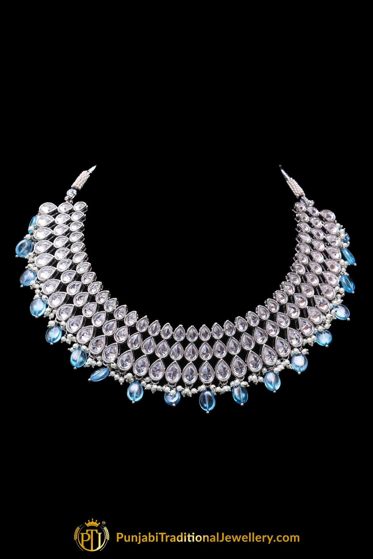 Firozi Polki Necklace Set By Punjabi Traditional Jewellery