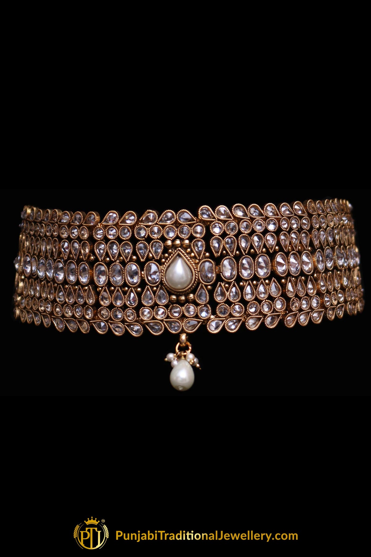 Qasid Polki Choker Necklace Set By Punjabi Traditional Jewellery