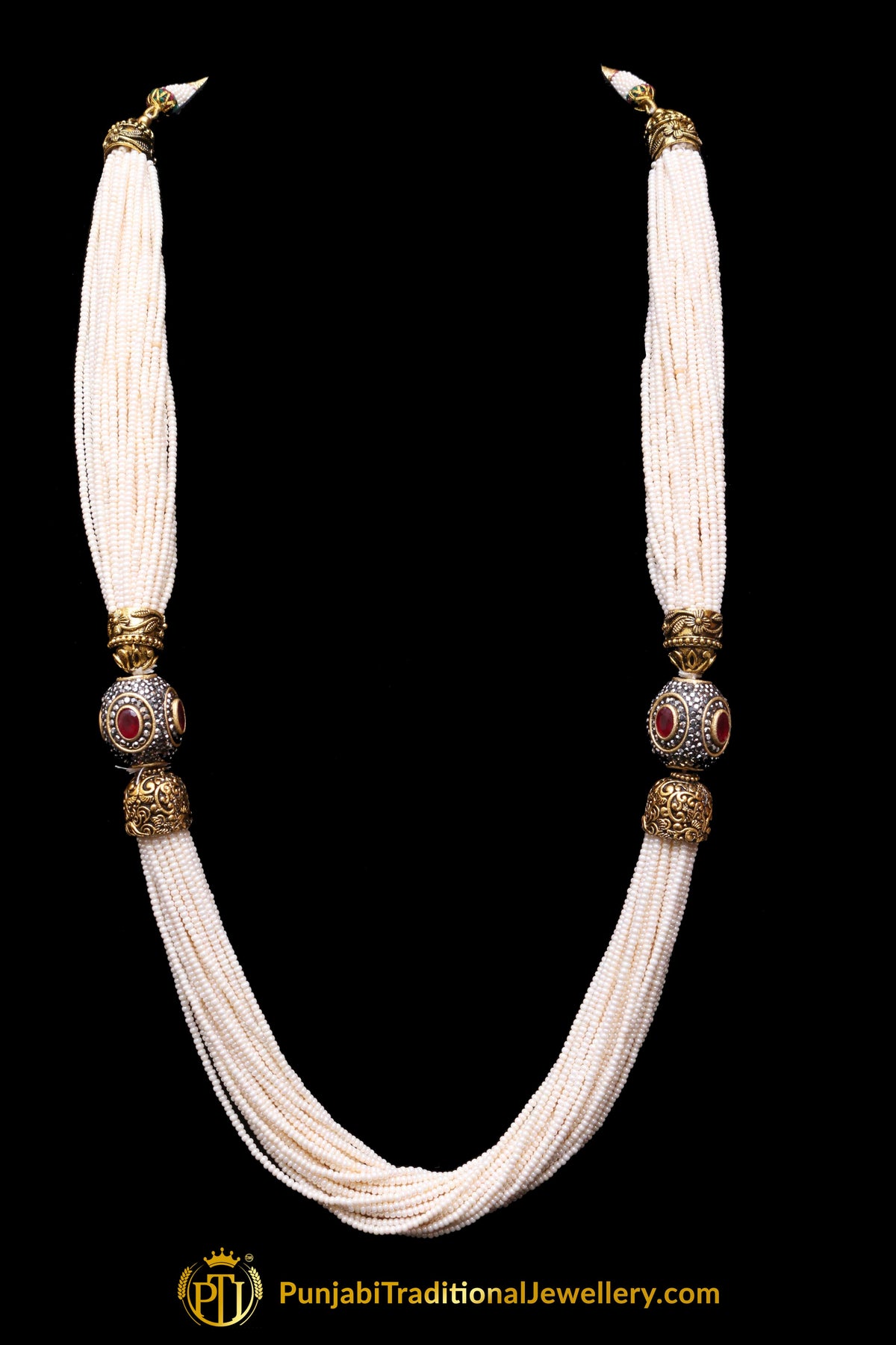 Red White Mala Necklace Set By Punjabi Traditional Jewellery