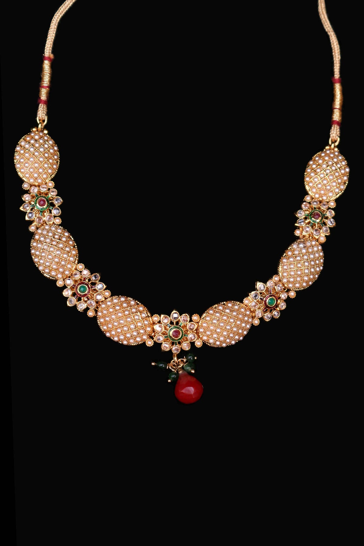 Lihaaz Maroon & Green Necklace Set By Punjabi Traditional Jewellery