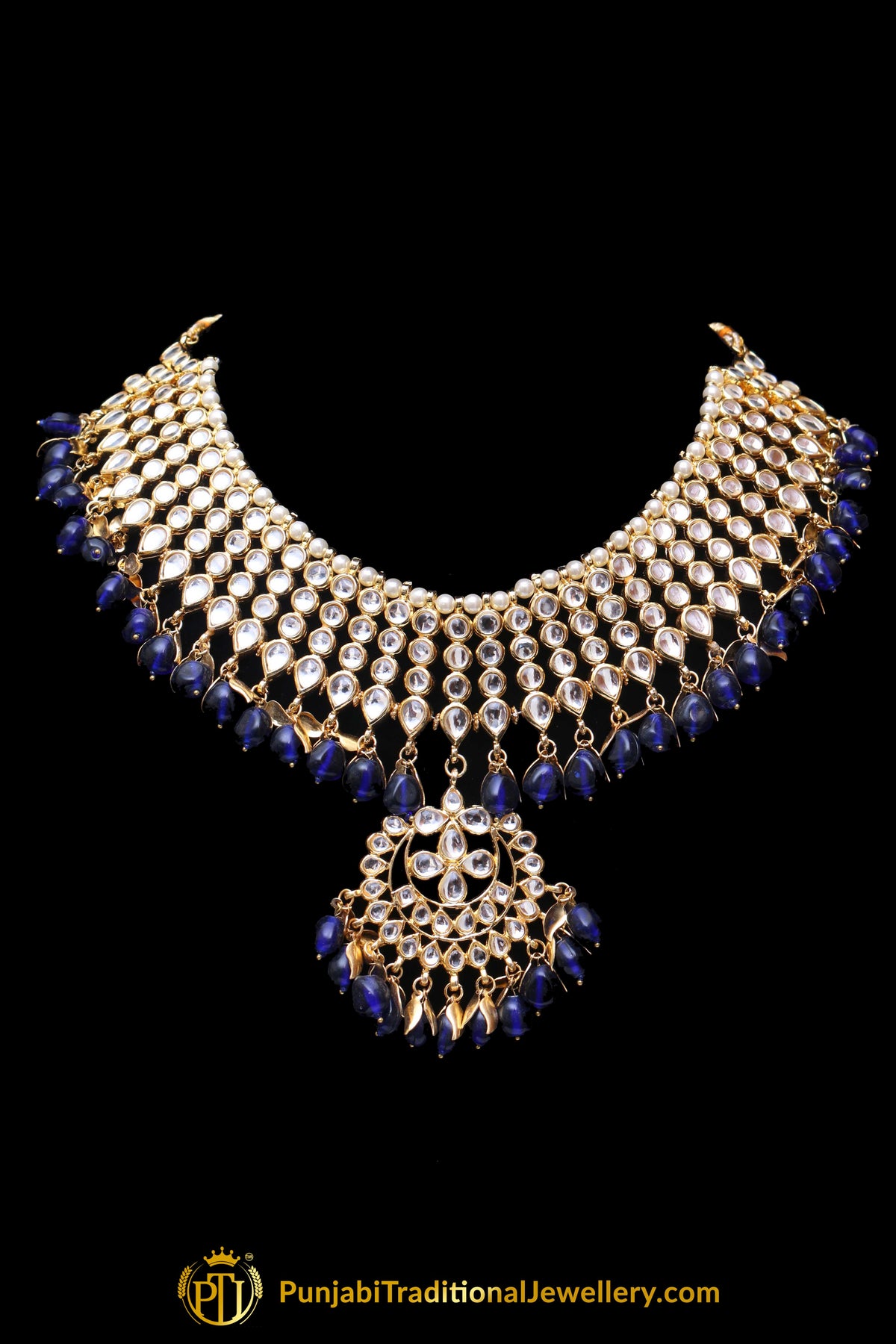 Blue Pearl Kundan Necklace Set Punjabi Traditional Jewellery